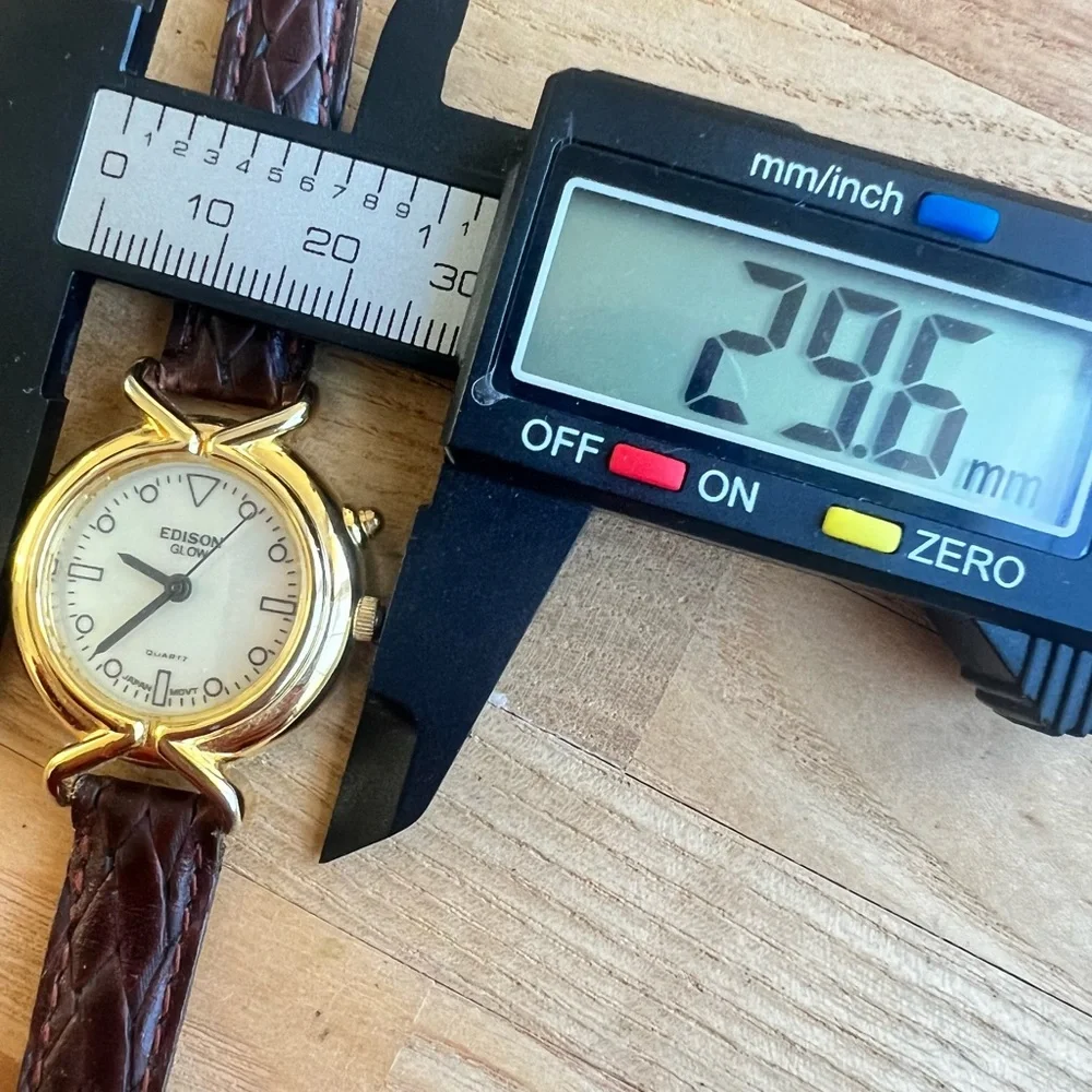 Edison glow ladies gold tone brown leather dress watch